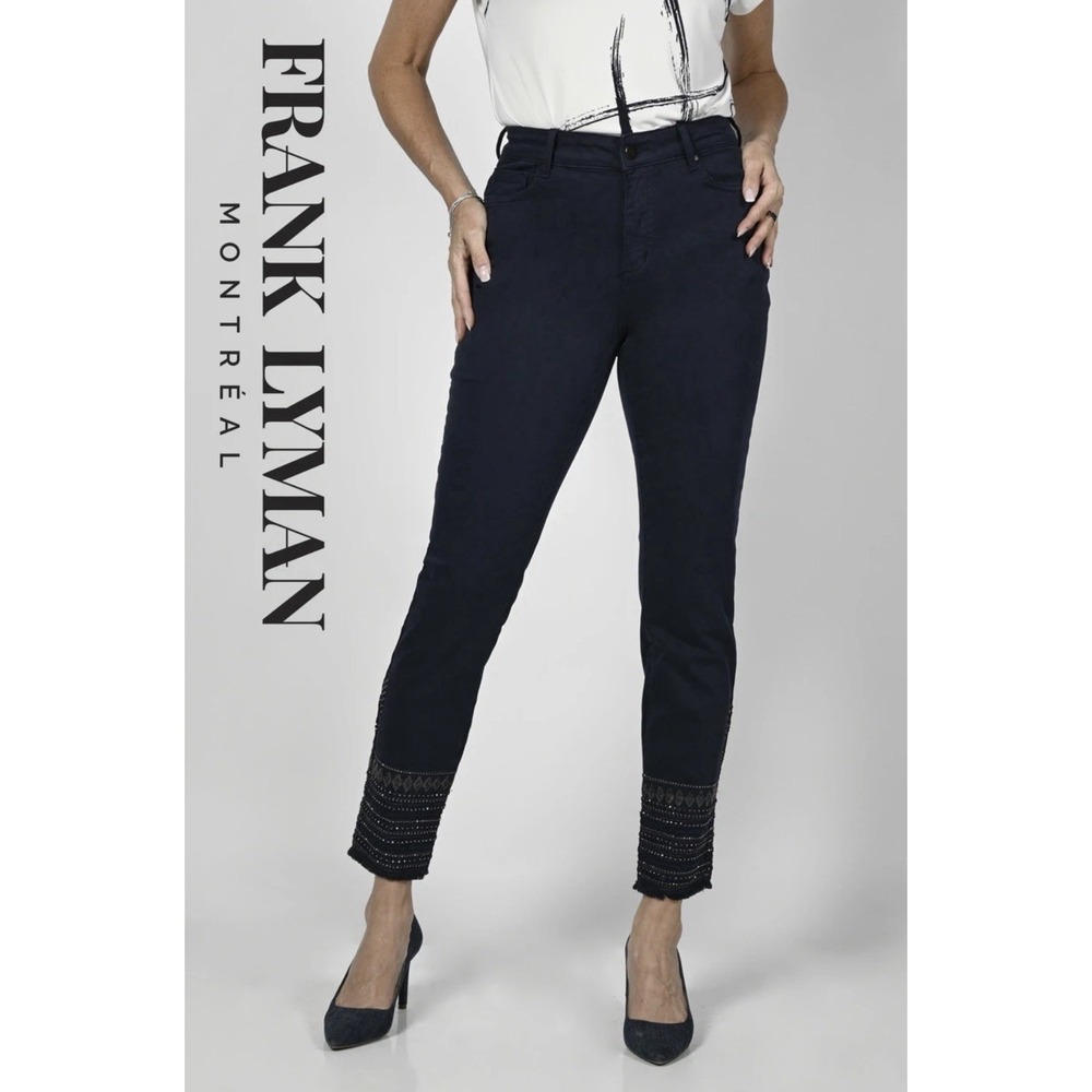 Frank Lyman Women's Dark Blue Ankle Pants Open Hem Womens XL Rhinestone Sequins